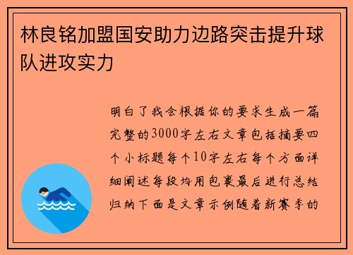 林良铭加盟国安助力边路突击提升球队进攻实力